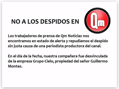 Repudiamos el despido de la colega periodista de QM Noticias Repudiamos el despido de la colega periodista de QM Noticias
