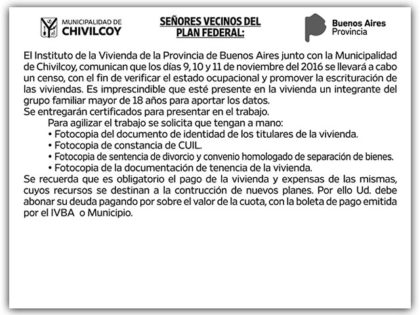 Aviso del Instituto de la Vivienda de la Provincia de Buenos Aires Aviso del Instituto de la Vivienda de la Provincia de Buenos Aires
